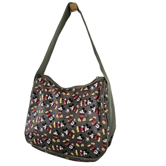 Disney Mickey Mouse Womens Shoulder Bag Green Canvas Strap Zip Closure - Picture 4 of 8